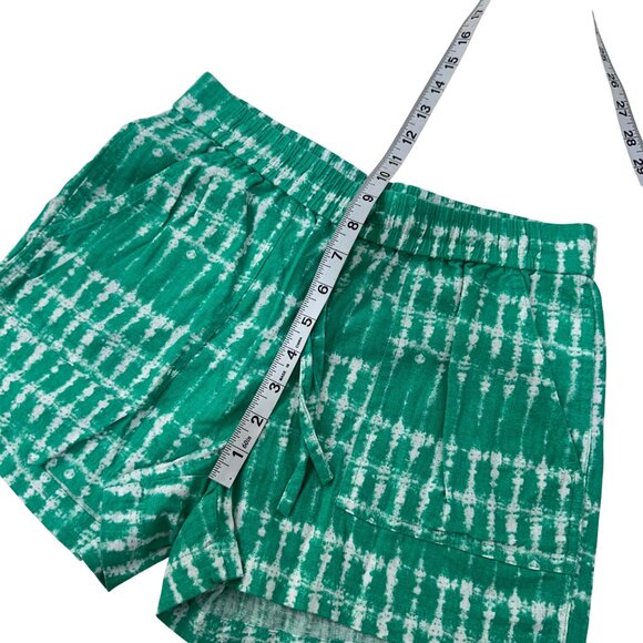 J.Crew Women Size XXS Green Tie-Dye Linen Blend Elastic Waist Short Shorts - Picture 6 of 13